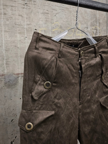 Julius_7 SS07 "UNDERWORLD;" Khaki Undulated Rayon Military Cargo Pants