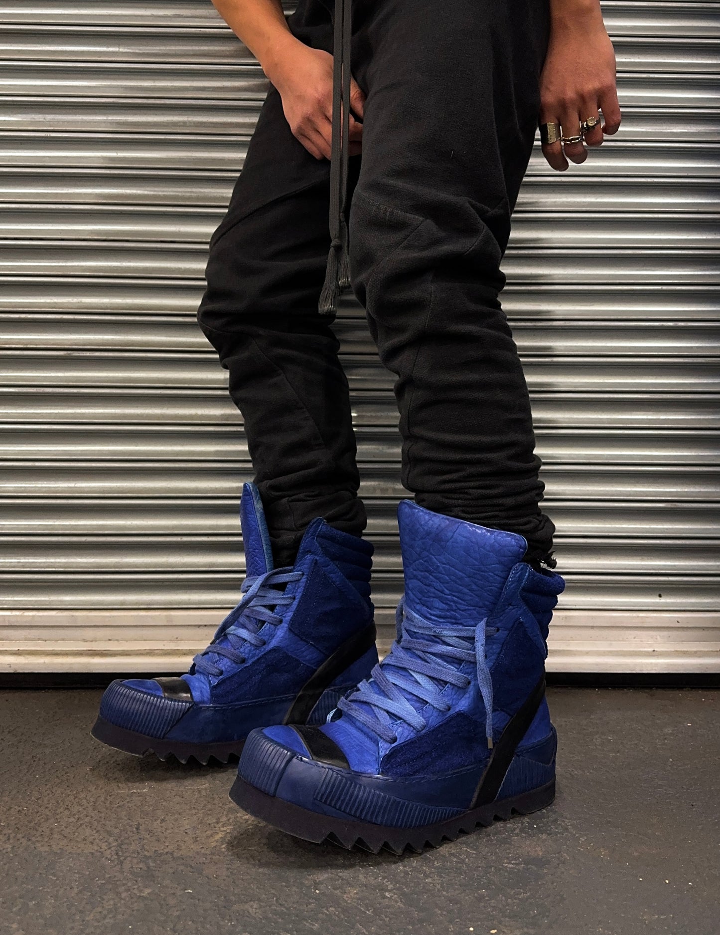 Boris Bidjan Saberi SS16 Object-dyed Yak Skin ‘Bambas’ Nuclear Blue Hi-top Sneakers