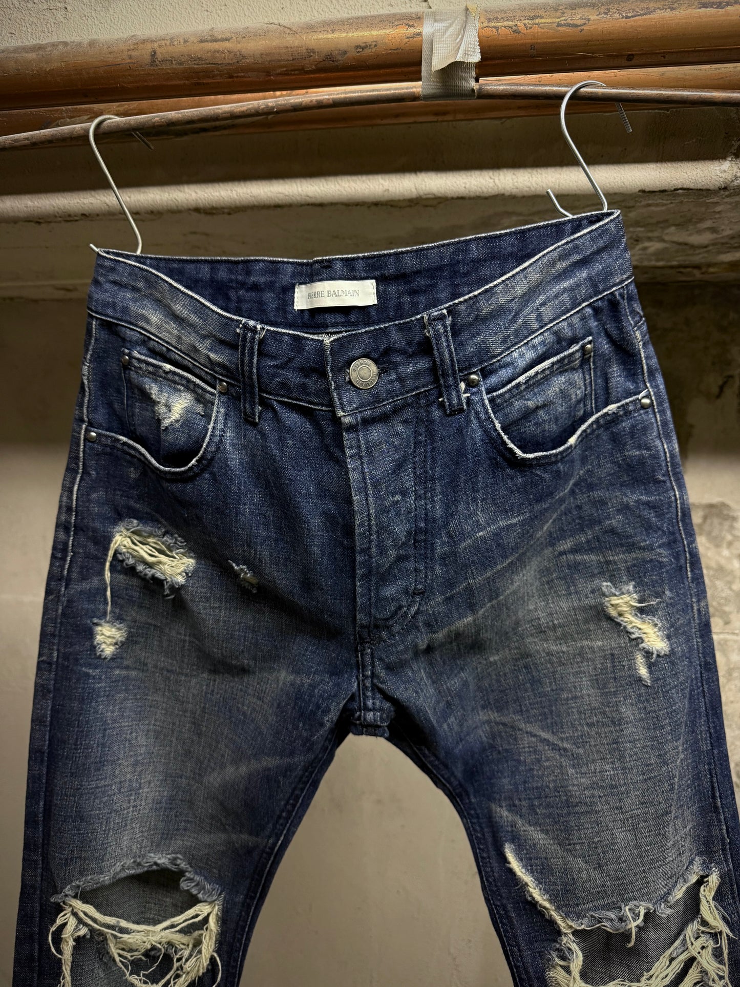 PIERRE BALMAIN SS12 Distressed Blue Skinny Denim