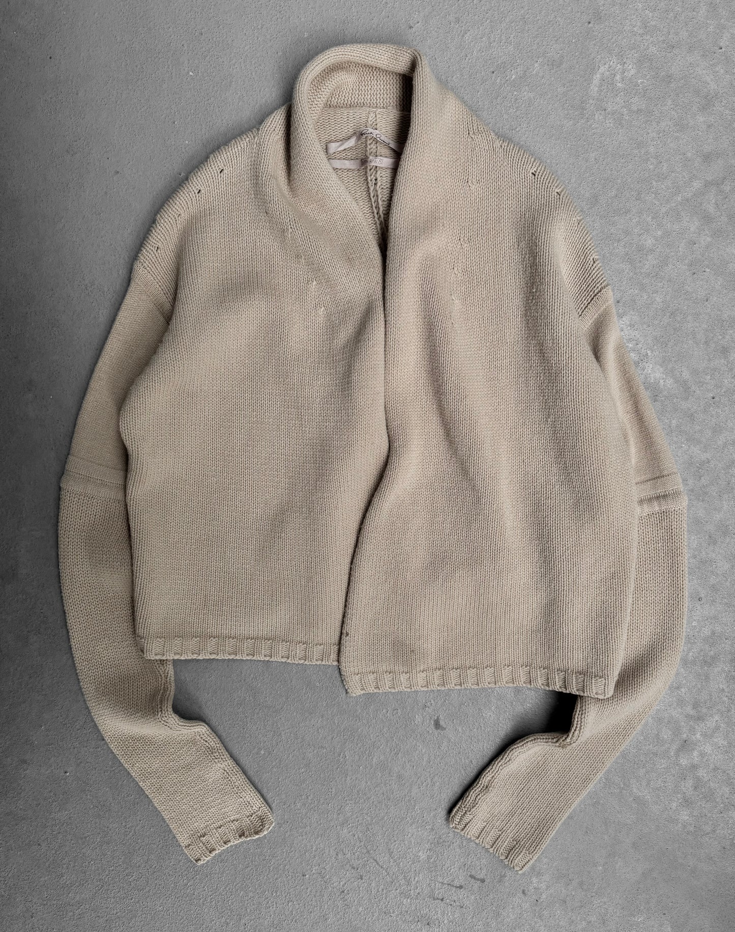 Rick Owens AW04 “QUEEN” Beige Merino Wool Open Cardigan