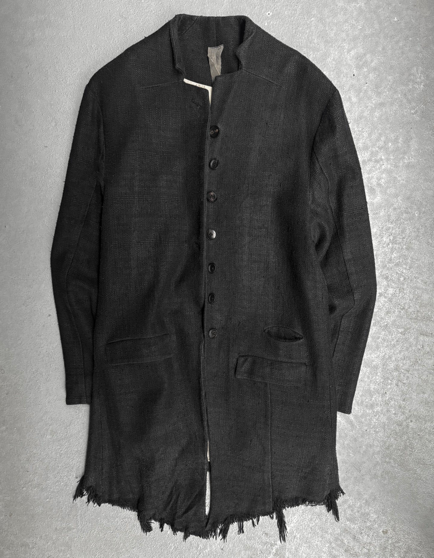 Aleksandr Manamïs Charcoal Grey Raw Silk Frayed Hem Coat