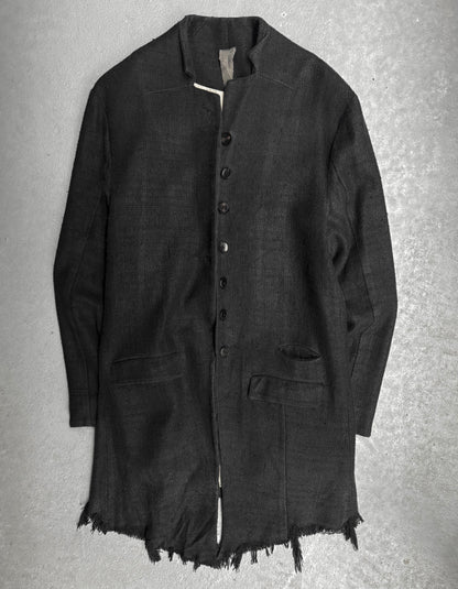 Aleksandr Manamïs Charcoal Grey Raw Silk Frayed Hem Coat
