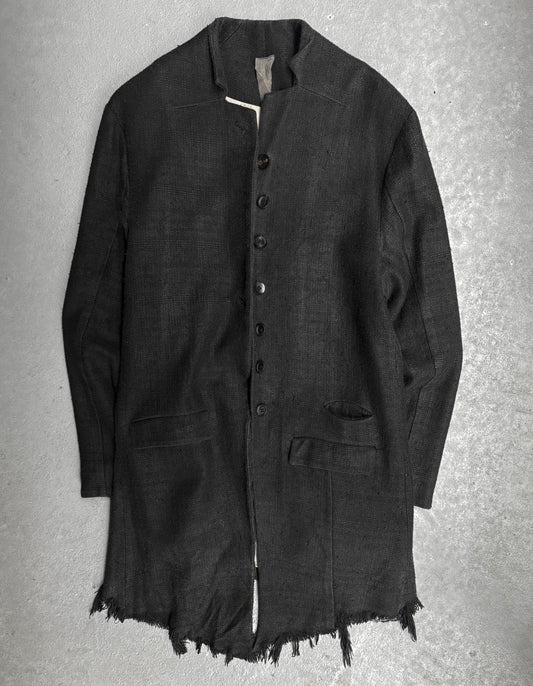 Aleksandr Manamïs Charcoal Grey Raw Silk Frayed Hem Coat