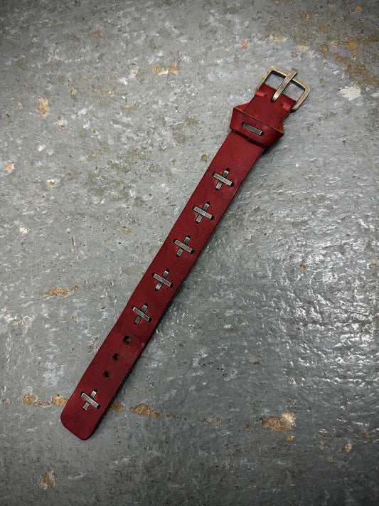 m.a+ by Maurizio Amadei 'AB14' GR 3.0 .925 Silver Cross Red Cow Leather Wide Wristband | Archive Fashion Toronto