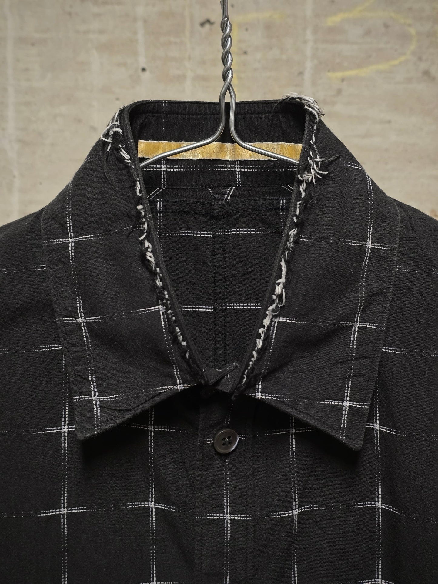Carol Christian Poell 00s Threaded Check Pattern Black Short Sleeve Button-Up Shirt