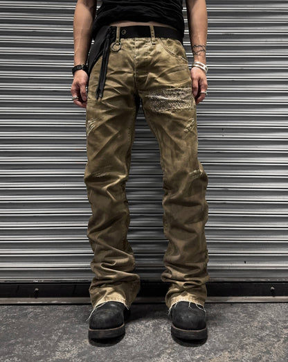Isamu Katayama “BACKLASH” SS11 Dirty Mud-washed Python Skin Patches Chino Bootcut Pants
