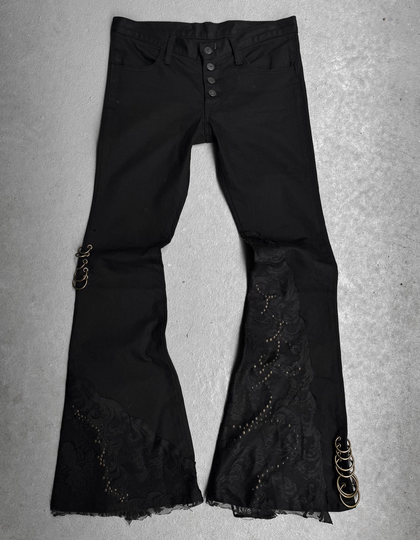 0paquified Custom Lace Studded Bell-bottom Flare Denim