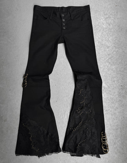 0paquified Custom Lace Studded Bell-bottom Flare Denim