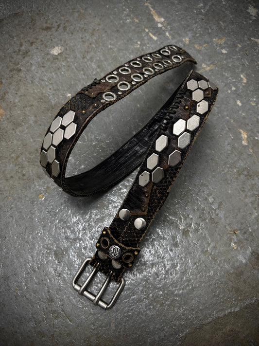 KMRii Early 00s Scar-stitch Honeycomb Leather Belt