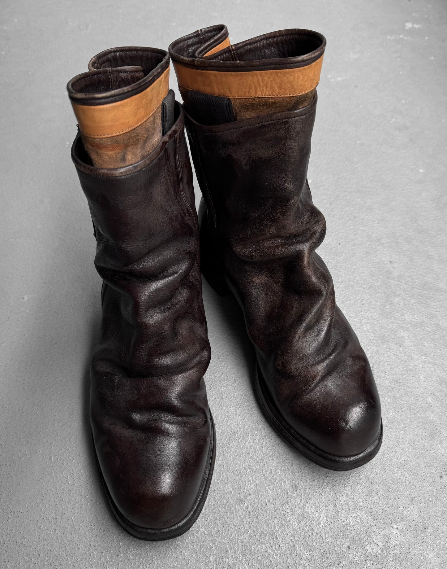 MiharaYasuhiro AW09 Brown Layered Leather Engineer Boots