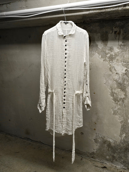 Ann Demeulemeester SS20 Semi Sheer Multi Button White Linen Robe