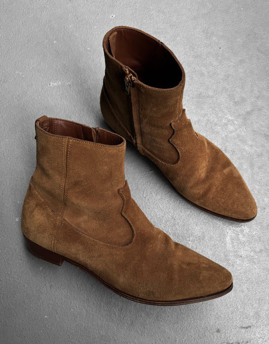CELINE SS19 Brown Suede 'Jacno' Side Zip Boots