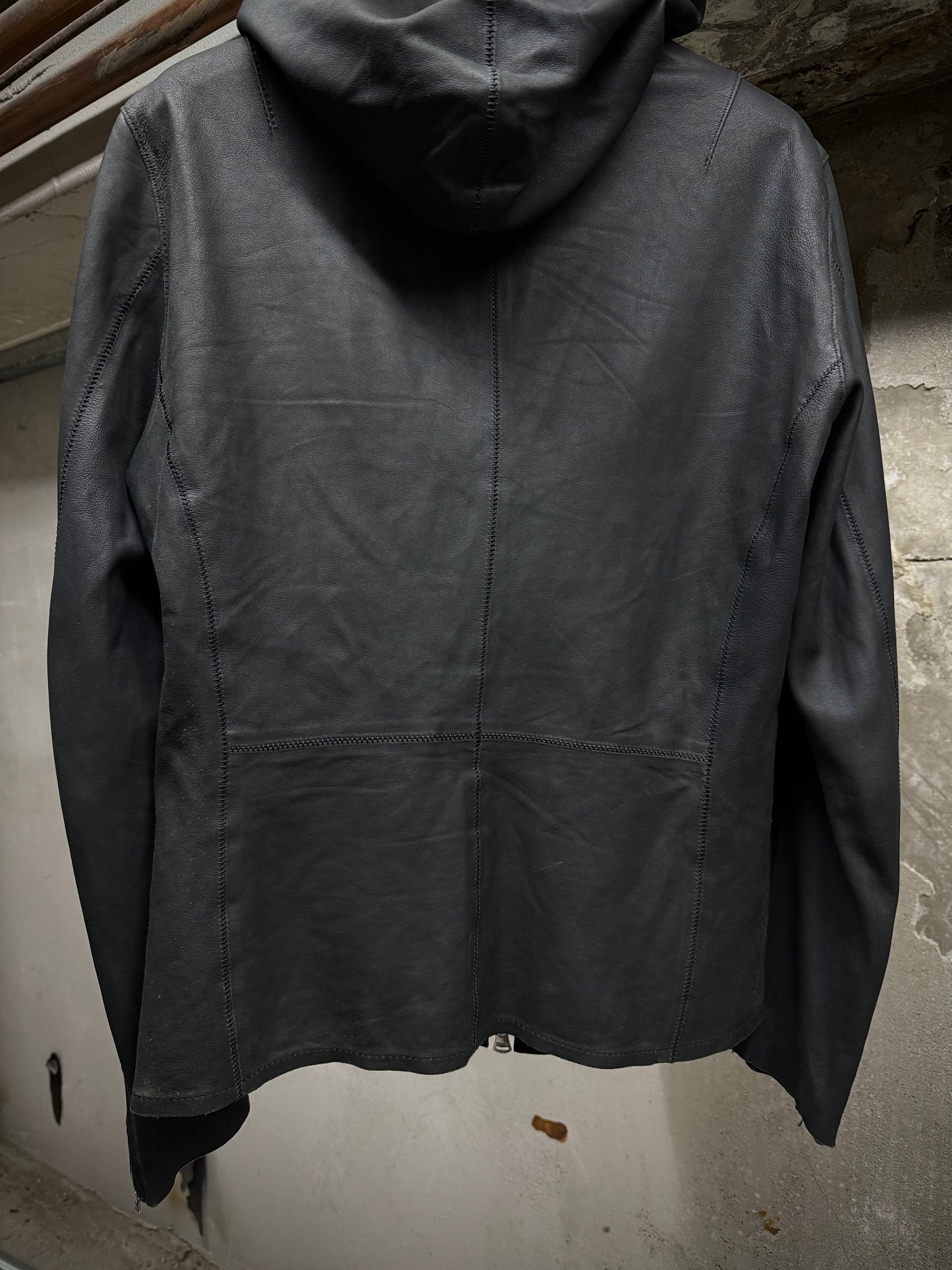 Isamu Katayama "BACKLASH" Unlined Overlock Hooded 'Gimp' Zip Goat Leather Jacket