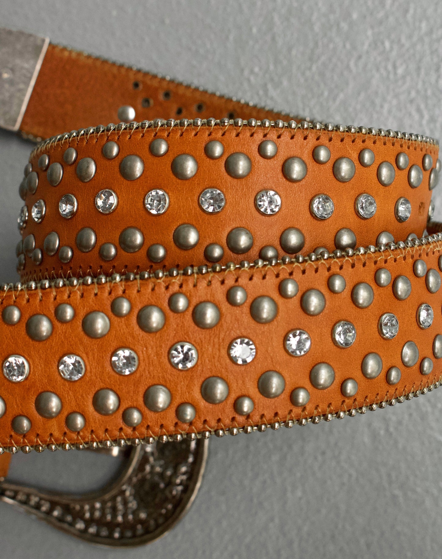 Tornado Mart Early 00s Western Studded Orange Leather Belt