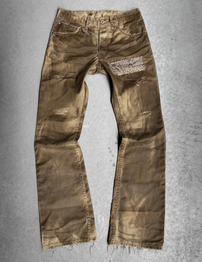 Isamu Katayama “BACKLASH” SS11 Dirty Mud-washed Python Skin Patches Chino Bootcut Pants