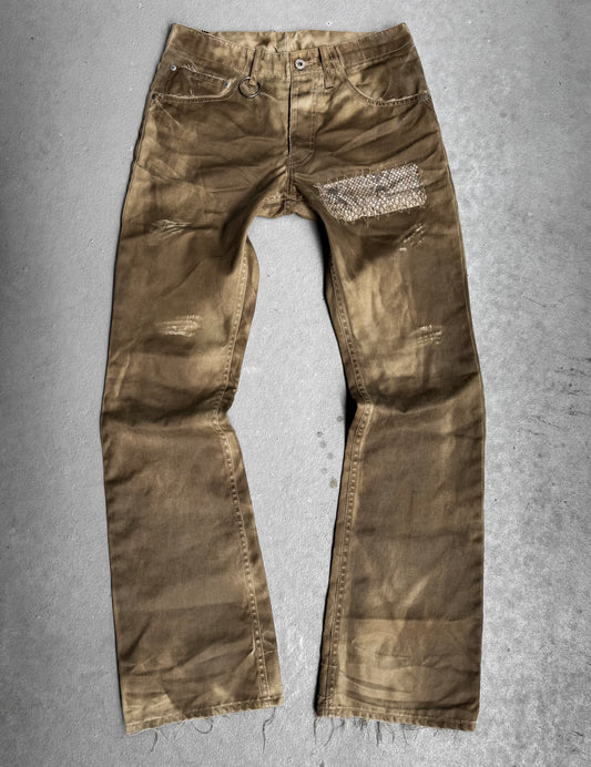 Isamu Katayama “BACKLASH” SS11 Dirty Mud-washed Python Skin Patches Chino Bootcut Pants