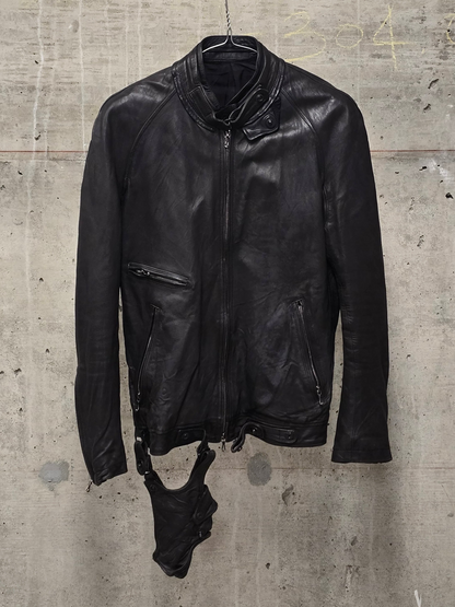 Julius_7 SS10 “neurbanvölker;” Dark Brown Gas-Mask Holster Lambskin Leather Jacket