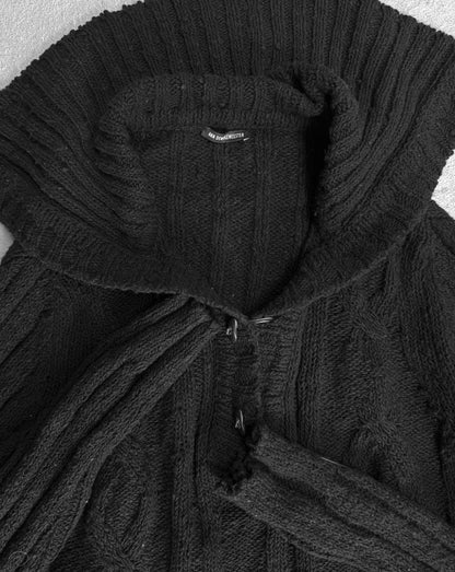 Ann Demeulemeester Early 00s Wide Collar Wool Cable Knit Henley Sweater