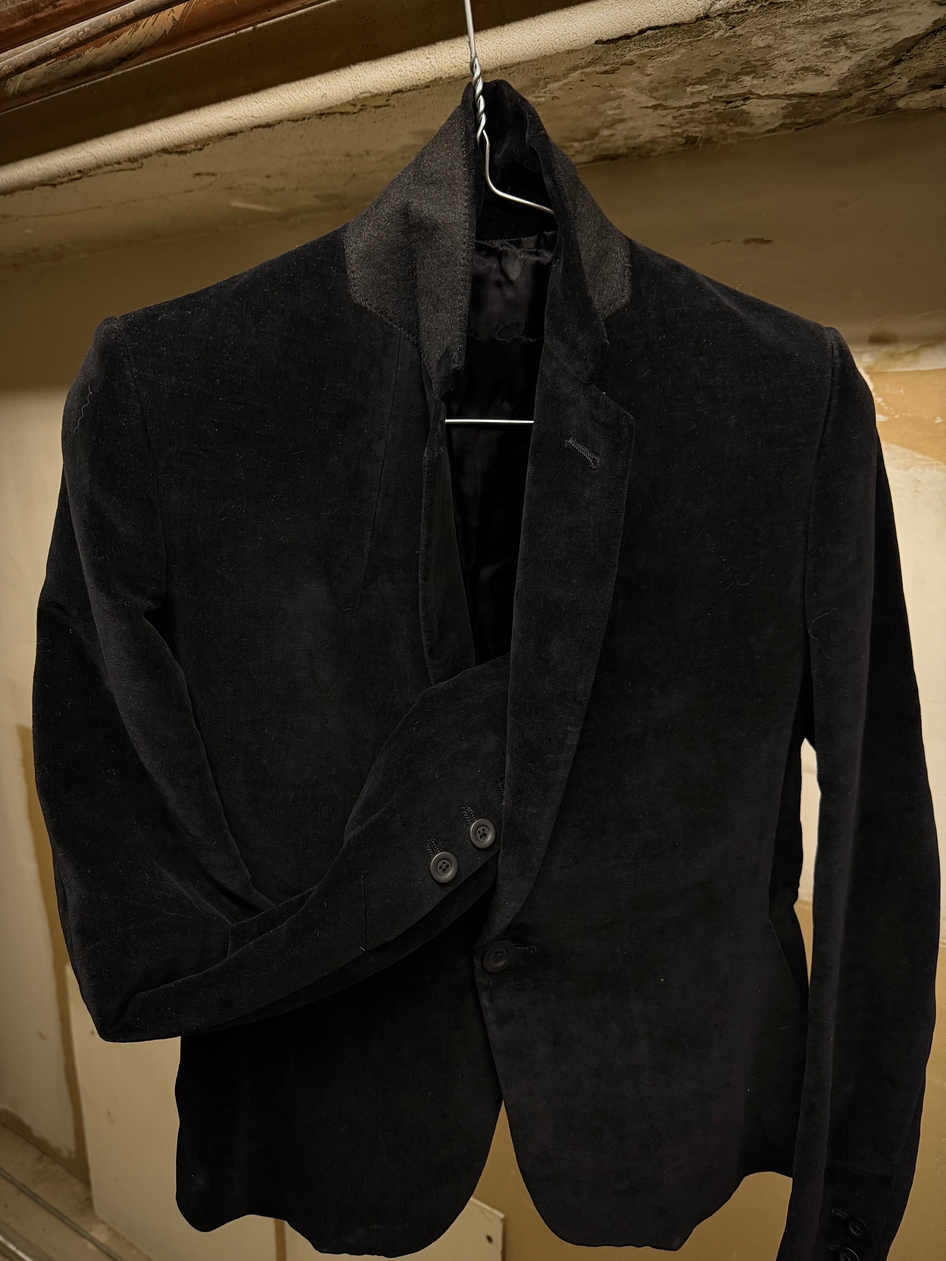 Rick Owens AW16 "MASTODON" Cotton Linen Single Button Velvet Blazer detail | DRIEW GARMENTS