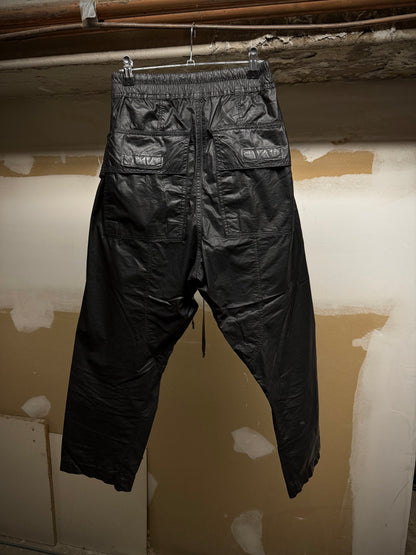 Rick Owens DRKSHDW SS21 "PHLEGETHON " Waxed Creatch Cargo Carpis Pants detail | DRIEW GARMENTS