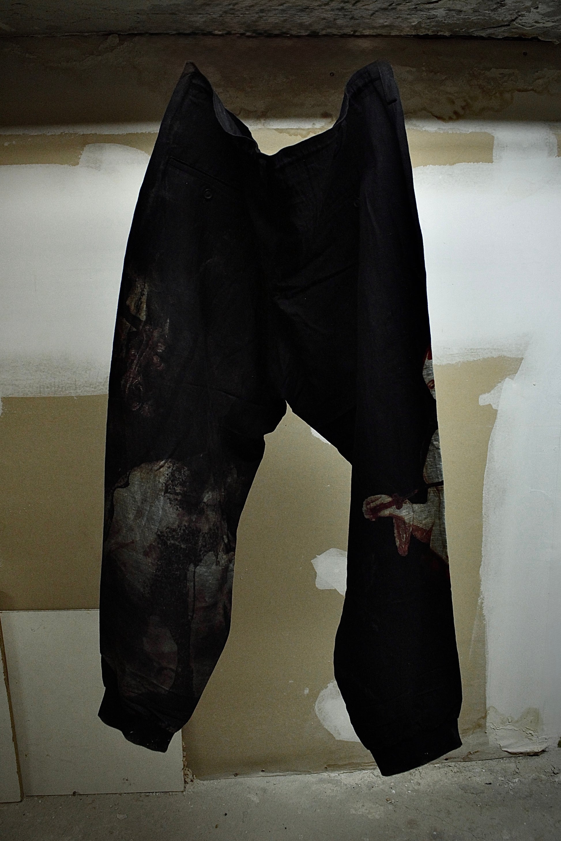 Yohji Yamamoto POUR HOMME SS24 "The Nightmare" Renaissance Print Linen Pants | Archive Fashion Toronto