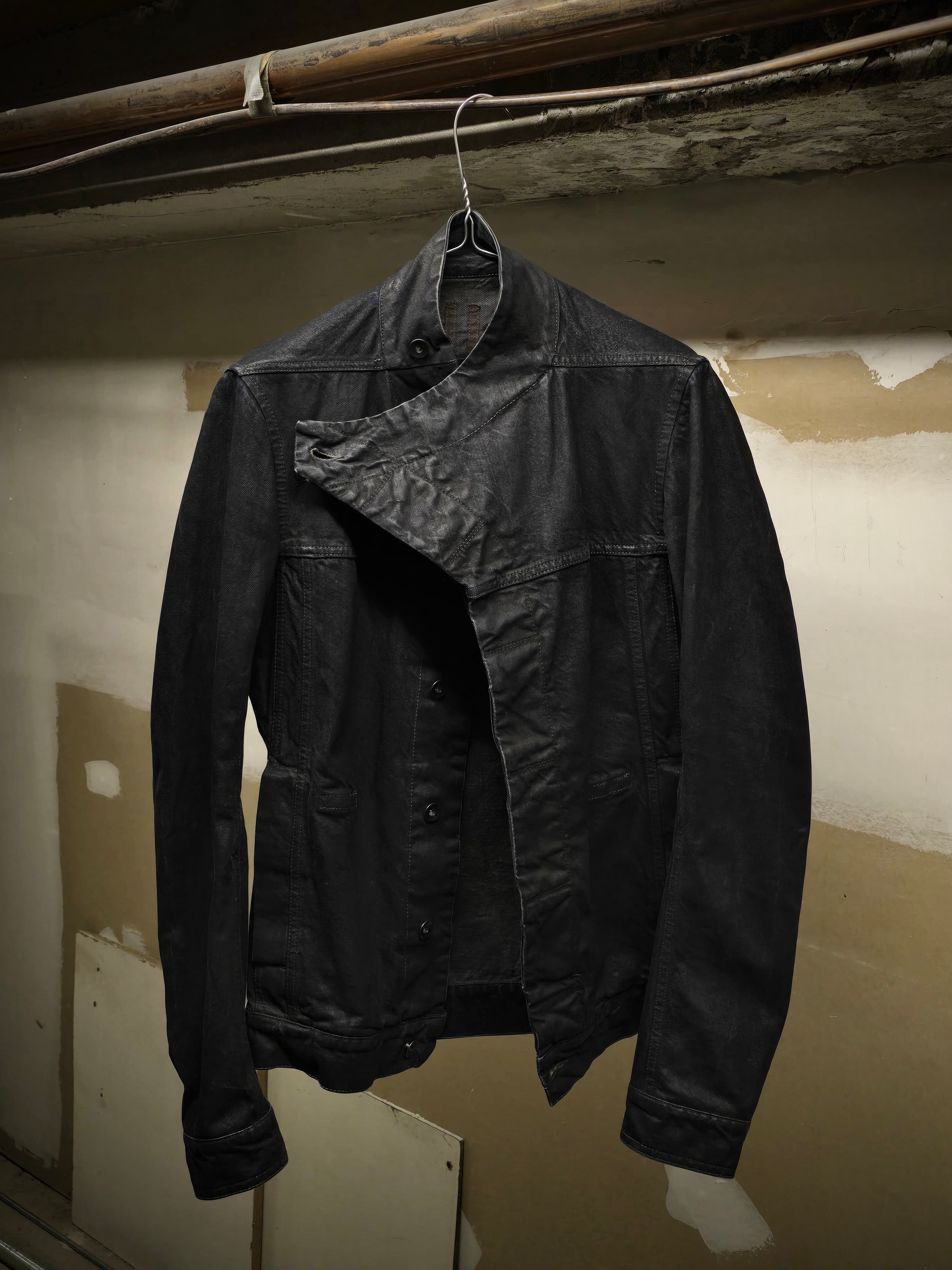 Rick Owens Black Mineral Slave Waxed Denim Jacket | DRIEW