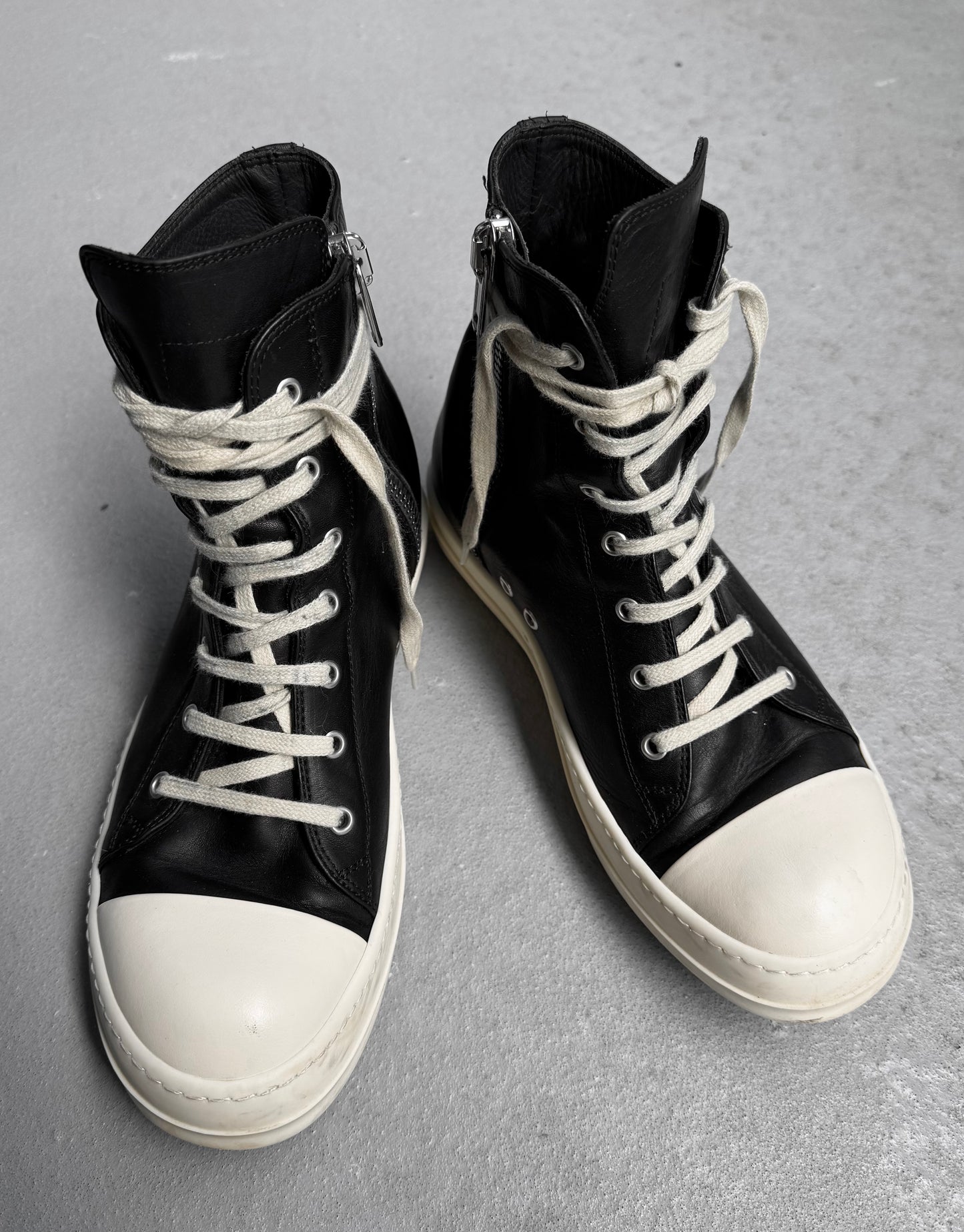 Rick Owens SS24 “LIDO” Black Oiled Calfskin Leather Ramones Sneakers
