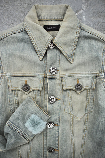 LED RECHWE Early 00s Vintage Wash Distressed Cropped Denim Trucker Jacket