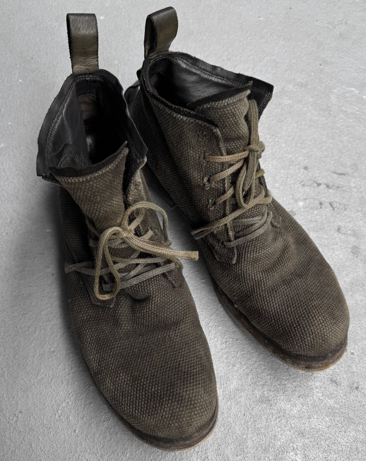 Boris Bidjan Saberi AW22 Object-dyed Canvas ‘BOOT4’ Ankle Hiking Boots