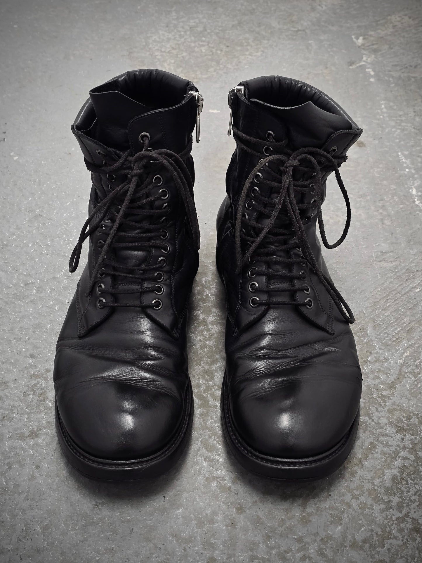Rick Owens SS15 "FAUN" Goodyear Flex Calf Leather Side Zip Combat Boots