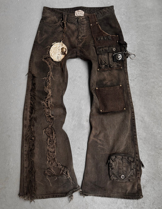 VERONICA Early 00s Mud-washed ‘Crazy Racer’ Flare Denim
