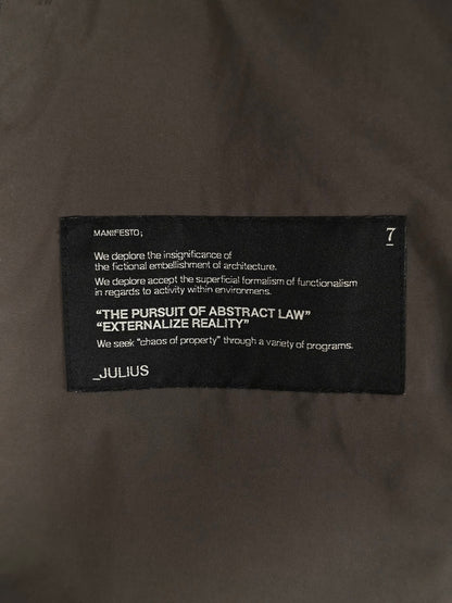 Julius_7 SS08 “Insanity In Industrial Inc.” Grey Hooded Poly Dual Zip Cargo Jacket