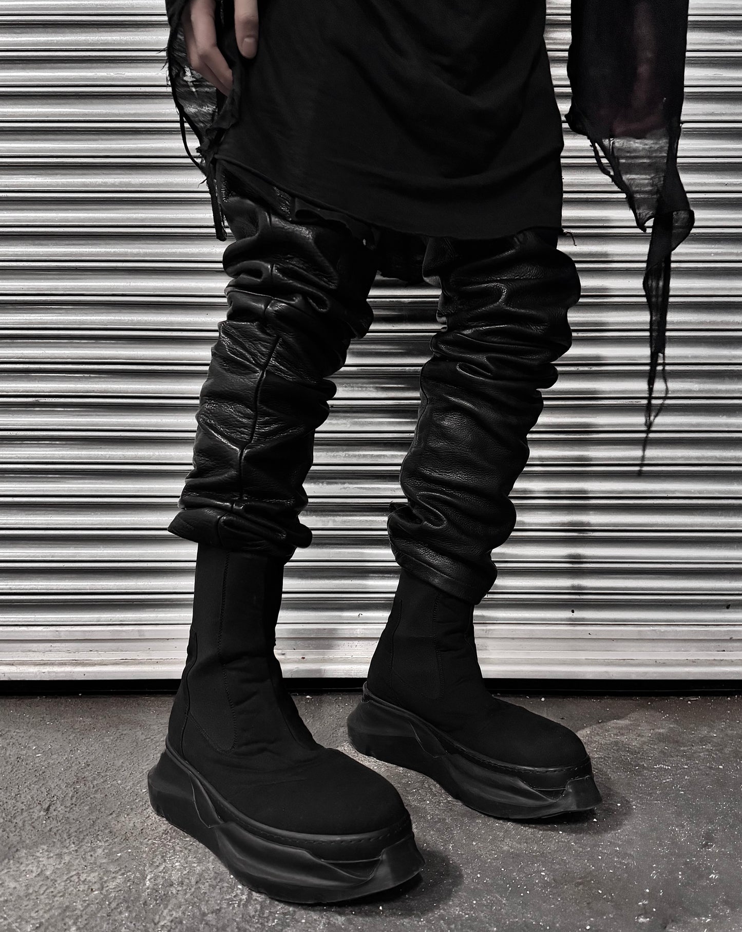 Rick Owens DRKSHDW AW21 Black Satin ‘Beetle’ Abstract Sole Boots