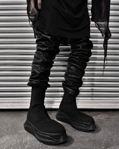 Rick Owens DRKSHDW AW21 Black Satin ‘Beetle’ Abstract Sole Boots