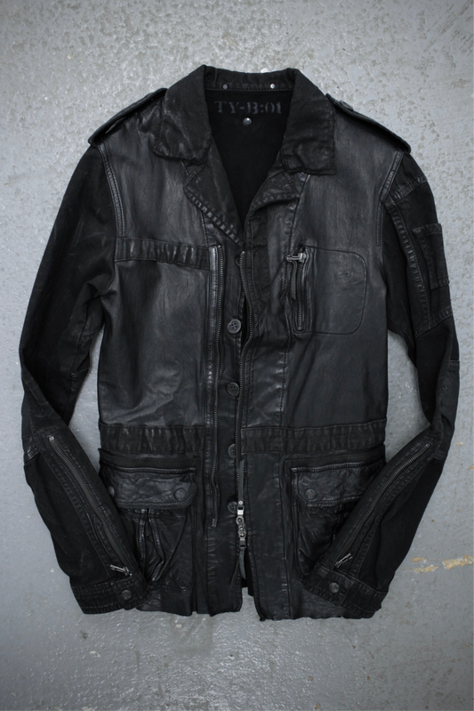 14thAddiction Early 00s Hybrid Goat Leather Waxed Denim Field Jacket