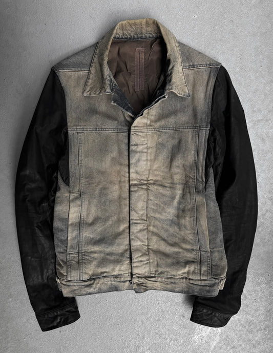 Rick Owens DRKSHDW AW13 “PLINTH” Mineral Dust Leather Sleeves Trucker Jacket
