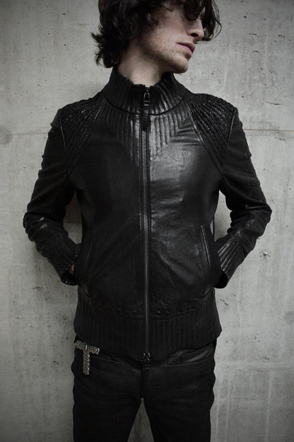Marithé + François Girbaud Early 00s Embossed Lambskin Leather Rider Jacket detail | DRIEW GARMENTS