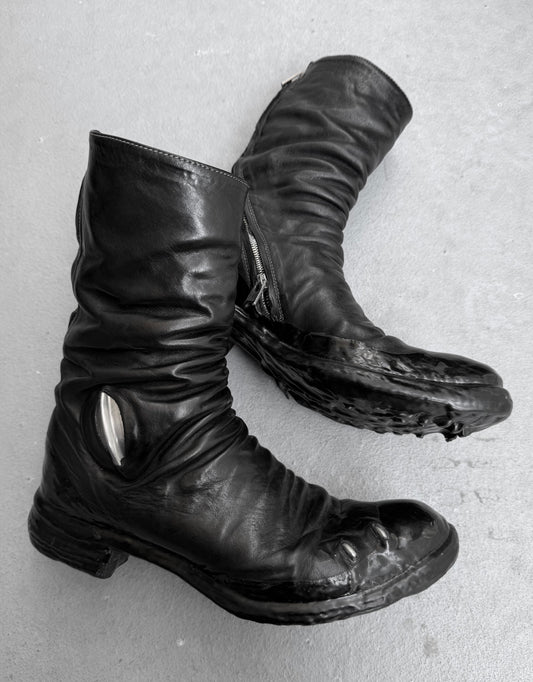 Carol Christian Poell ‘AM/2687PR CORS-PTC’ Objet-dyed Horse Leather Titanium Prosthetic Drip Tornado Zip Boots