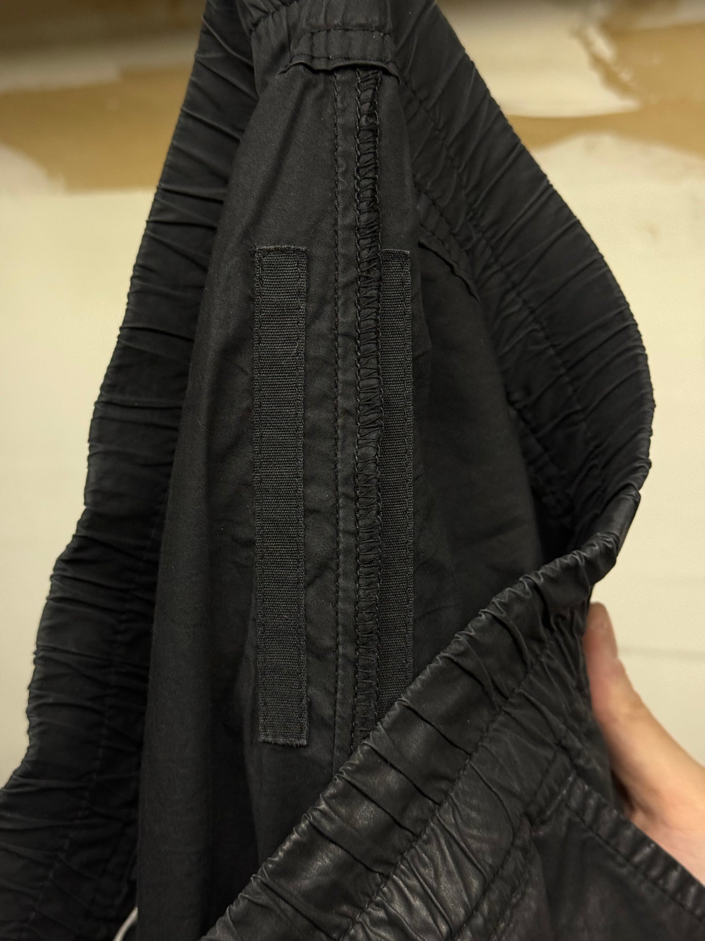 Rick Owens DRKSHDW SS08 "CREATCH" Waxed Gladiator Kilt Layer Pants detail | DRIEW GARMENTS