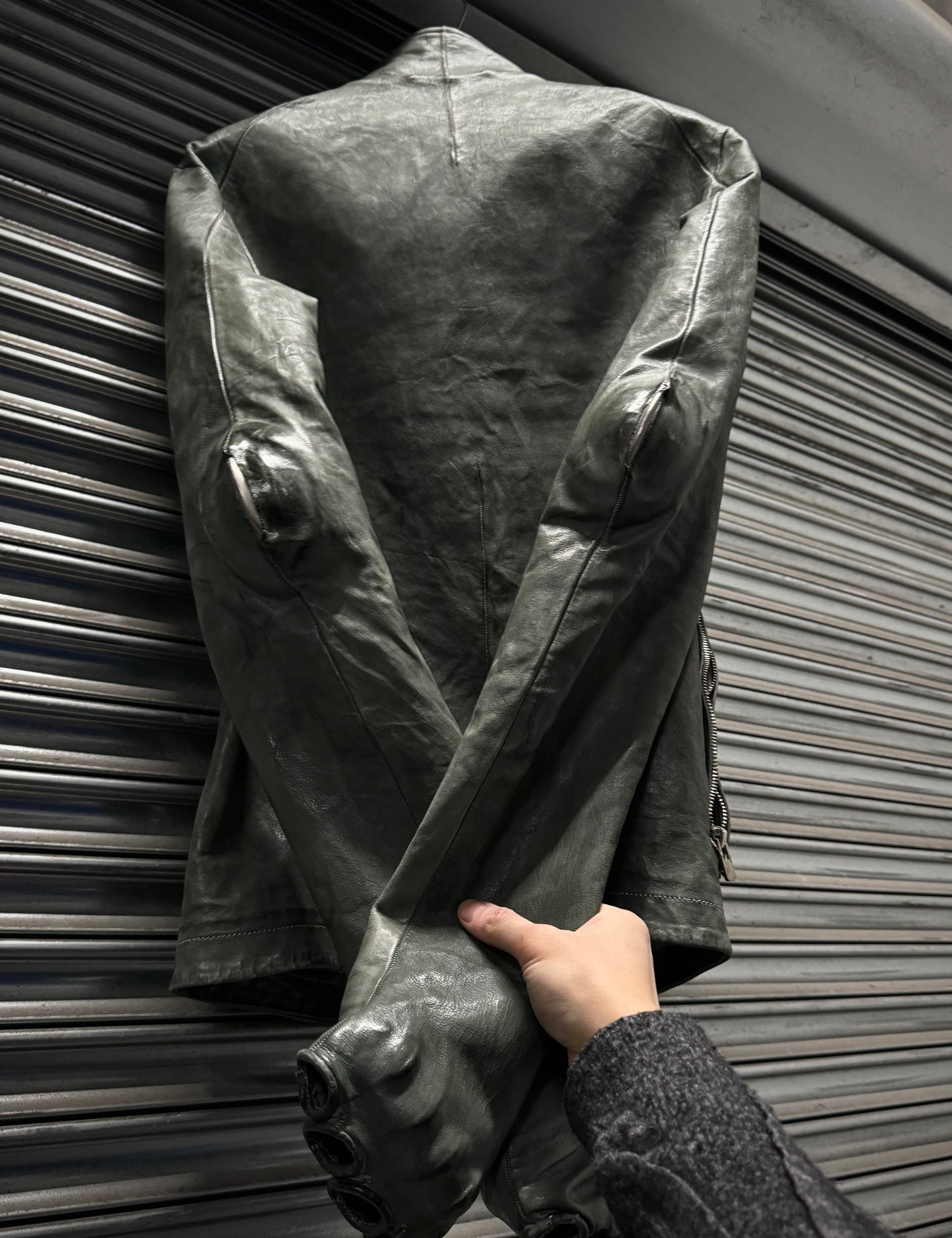 Carol Christian Poell 'LM/2599G-SP ROOMS-PTC/19' Spine Elbow & Hand High Neck Leather Jacket detail | DRIEW GARMENTS