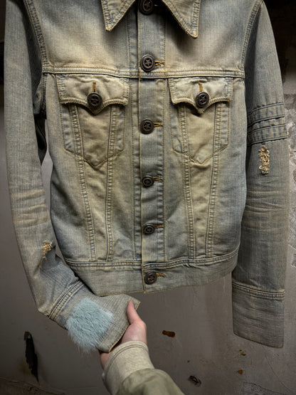 LED RECHWE Early 00s Vintage Wash Distressed Cropped Denim Trucker Jacket detail | DRIEW GARMENTS