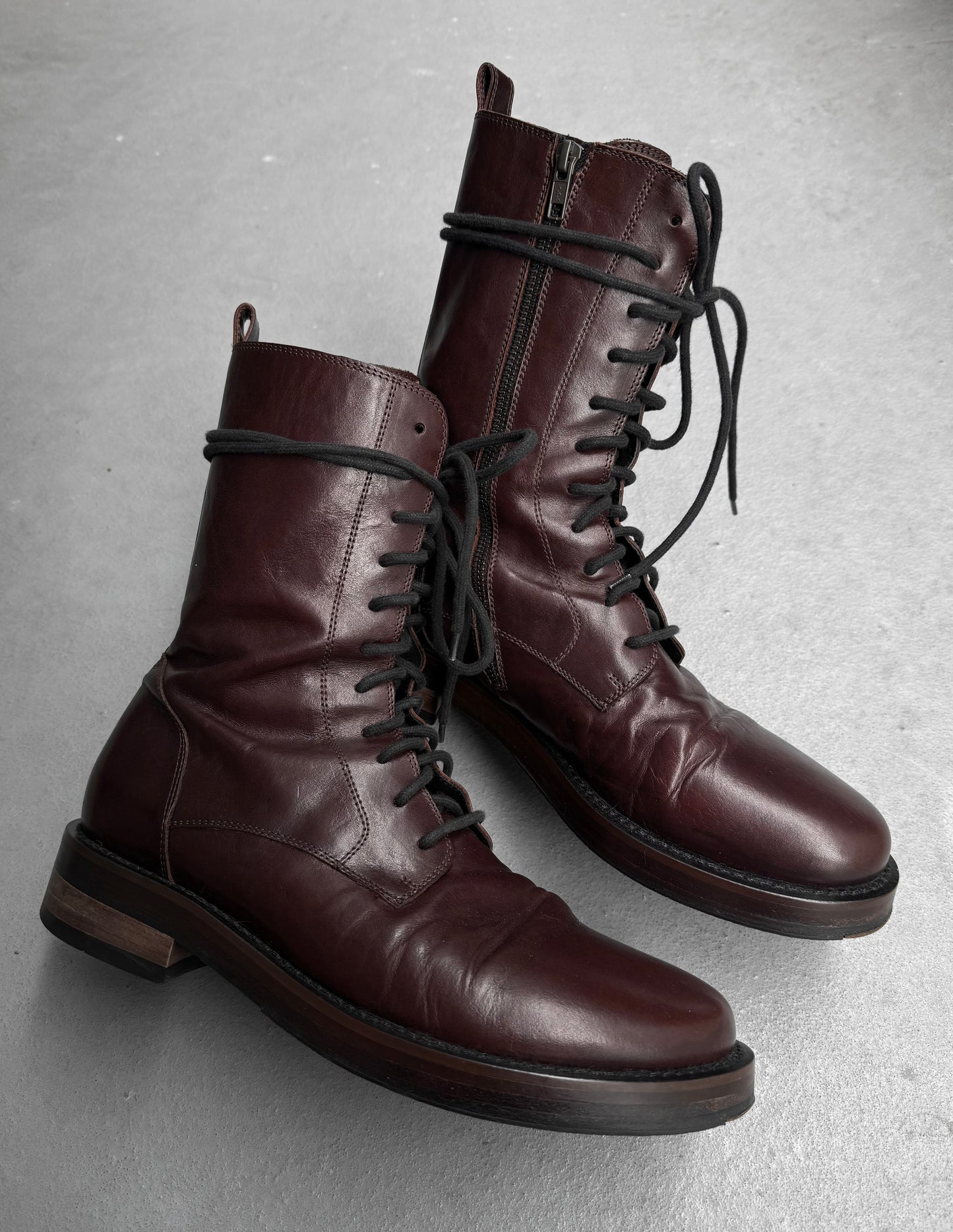 Ann Demeulemeester AW20 "Jazz Moro" Brown Lace-Up Calf Leather Combat Boots
