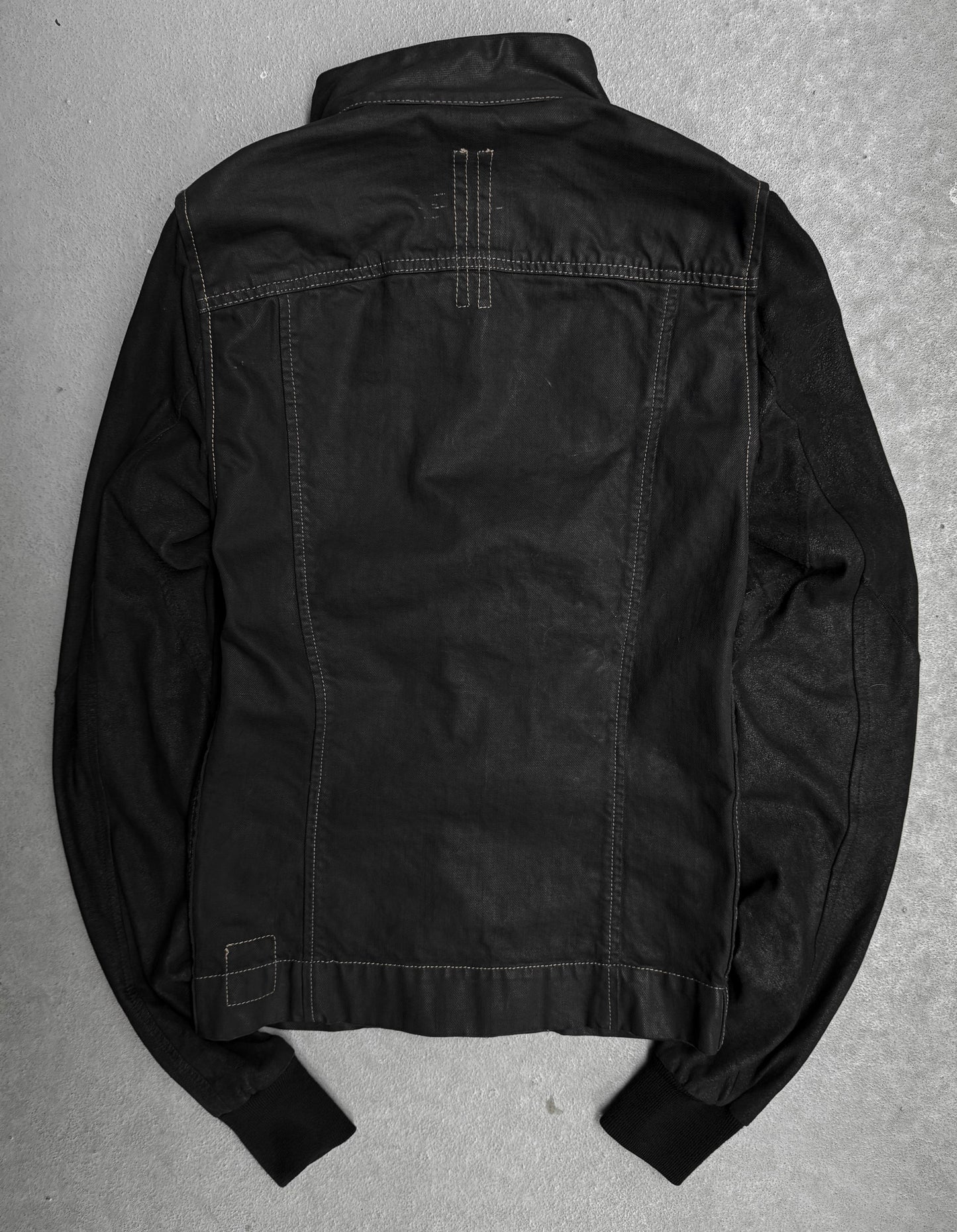 Rick Owens DRKSHDW SS13 "ISLAND" Slave Hybrid Leather Sleeves Waxed Denim Jacket