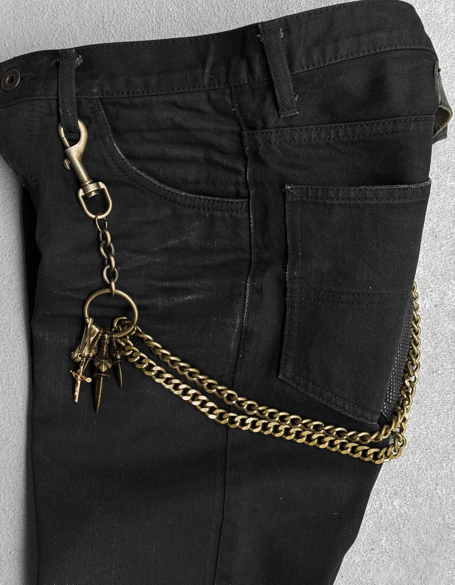 Japanese Custom-made Bronze Wallet Chain with Gold Plated Crucifix