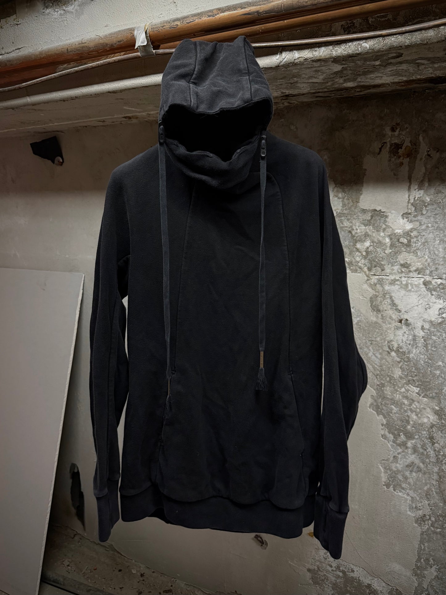 Boris Bidjan Saberi ‘HOODY2’ Washed Black Kangaroo Pocket Raglan Ninja Hoodie