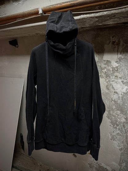 Boris Bidjan Saberi ‘HOODY2’ Washed Black Kangaroo Pocket Raglan Ninja Hoodie
