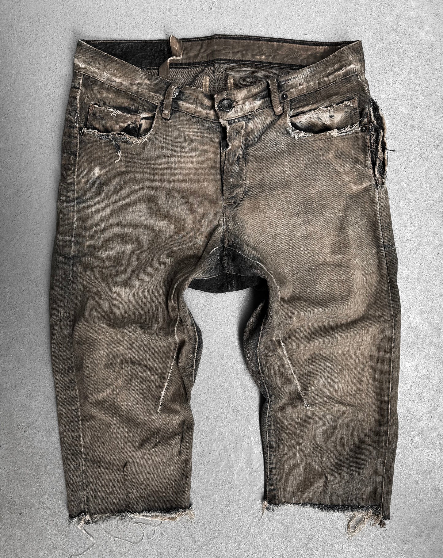 Rick Owens DRKSHDW AW08 “STAG” Dirty Mud-washed Denim Shorts
