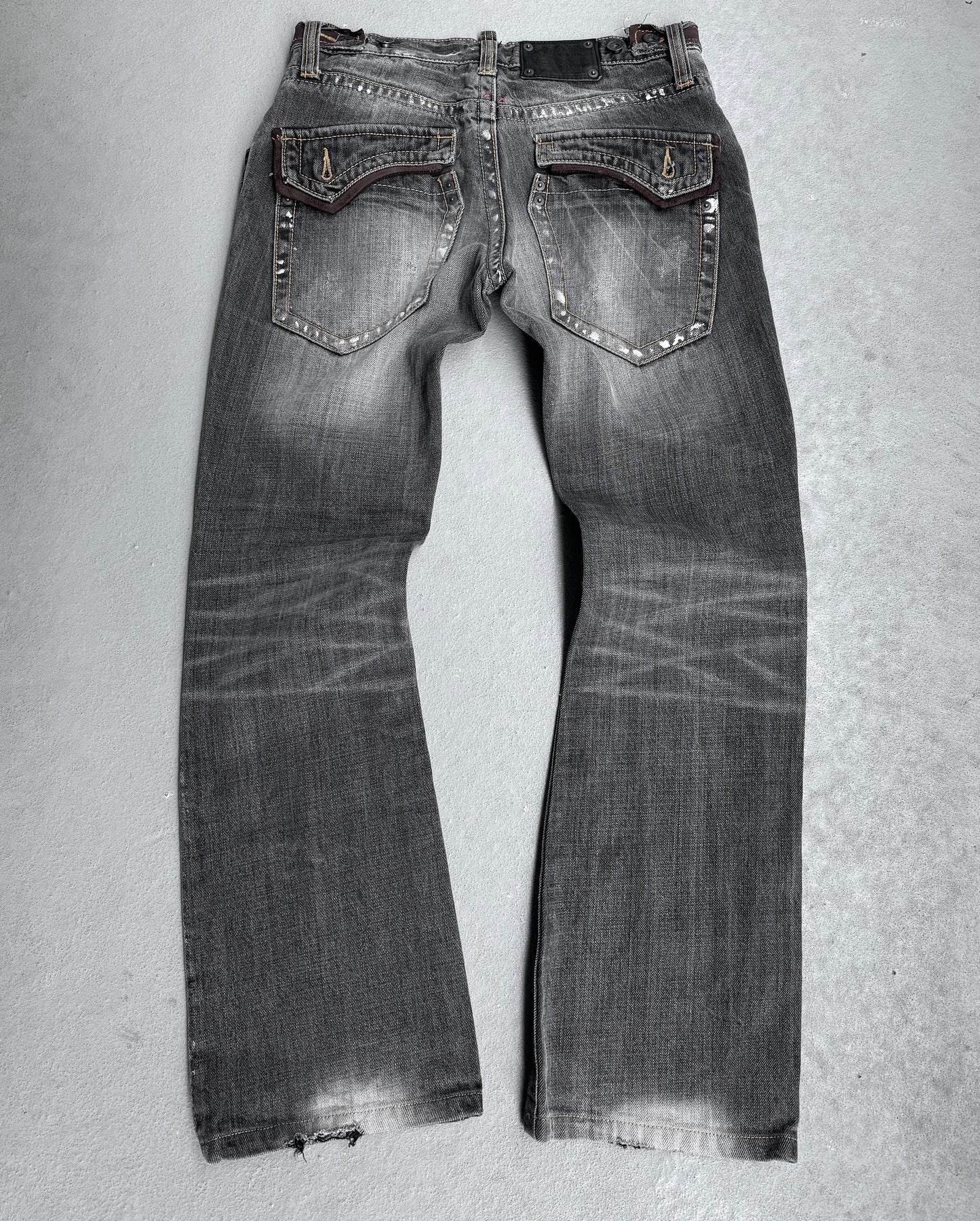 SemanticDesign Early 00s Multi-zip Paint Splattered Flare Denim