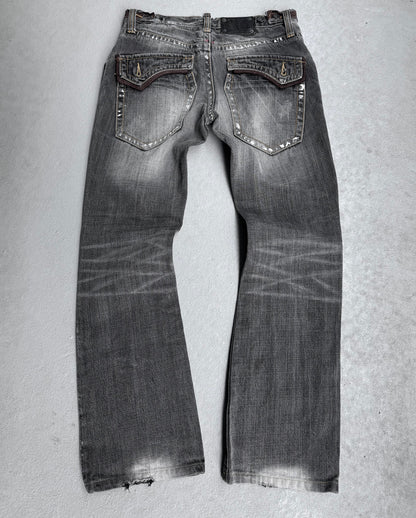 SemanticDesign Early 00s Multi-zip Paint Splattered Flare Denim