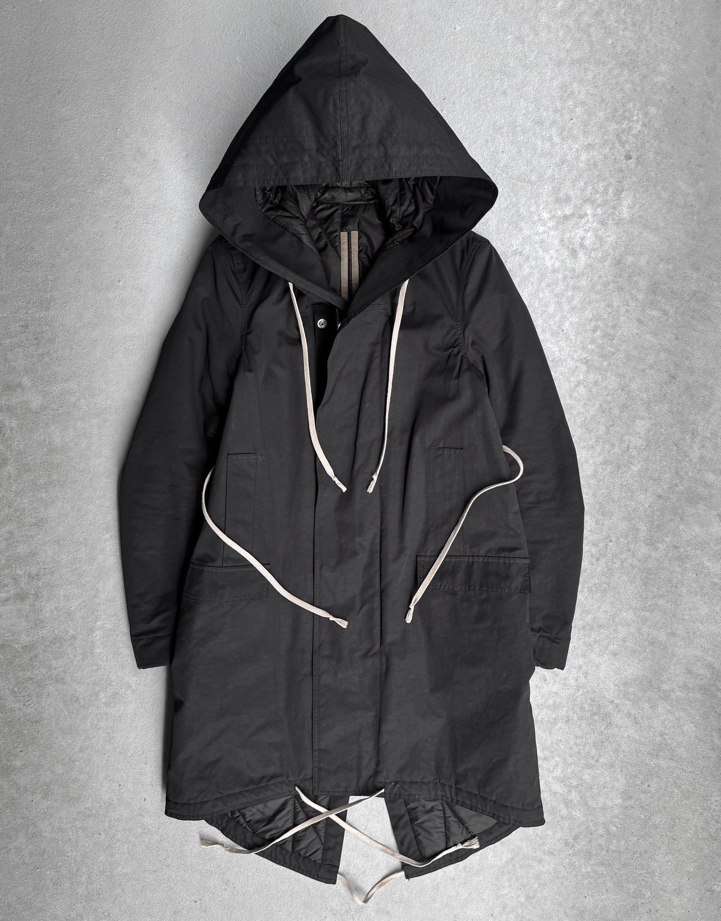 Rick Owens DRKSHDW AW19 “LARRY” Padded Drawstring Fishtail Parkas